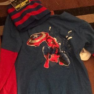 Boys captain America Spider-Man shirt and beanie
